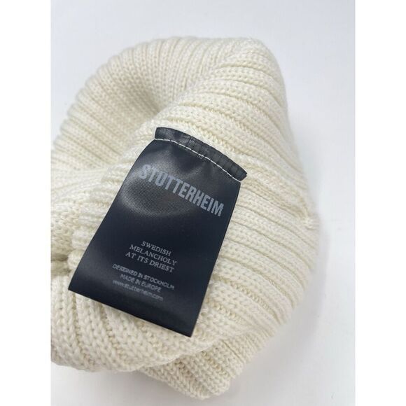 Stutterheim Cream Ivory Merino Wool Big L Beanie Off-white Knit Hat Winter